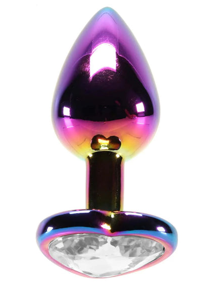 Small Aluminum Plug with Clear Heart Gem in Multicolor